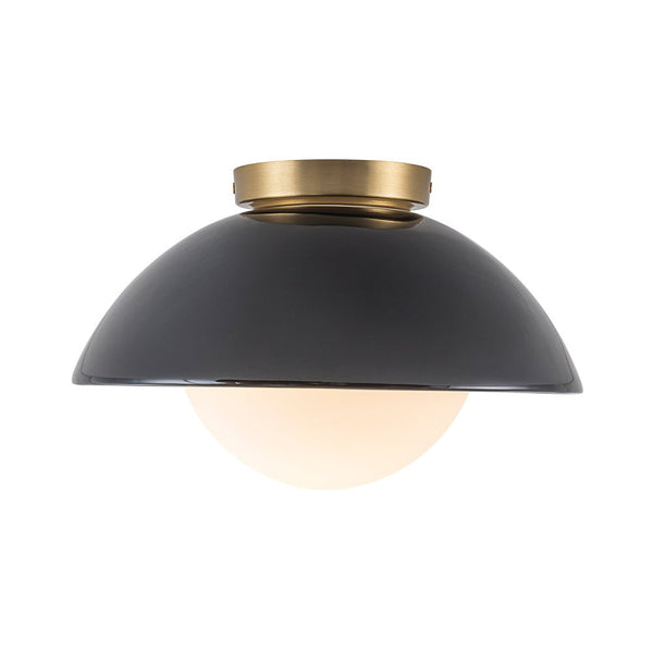 Chandelierias - Modern Ceramics 1 - Light Glass Globe Flush Mount - Semi Flush - Glaze Black - Brushed Brass - 