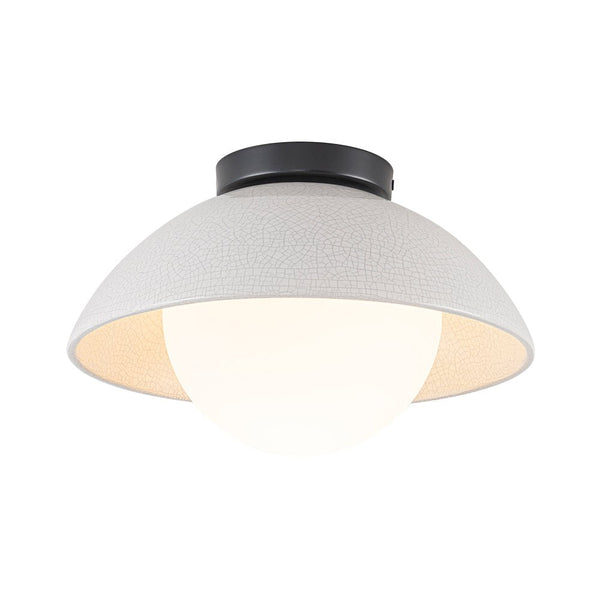 Chandelierias - Modern Ceramics 1 - Light Glass Globe Flush Mount - Semi Flush - Glaze Black - Brushed Brass - 