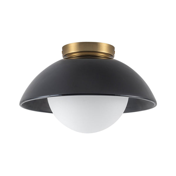 Chandelierias - Modern Ceramics 1 - Light Glass Globe Flush Mount - Semi Flush - Glaze Black - Brushed Brass - 