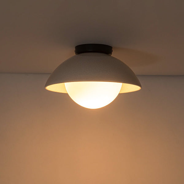 Chandelierias - Modern Ceramics 1 - Light Glass Globe Flush Mount - Semi Flush - Glaze Black - Brushed Brass - 