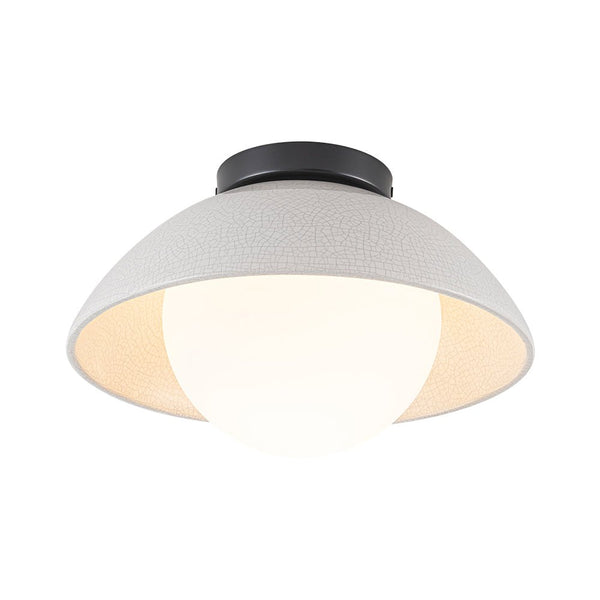 Chandelierias - Modern Ceramics 1 - Light Glass Globe Flush Mount - Semi Flush - Glaze Black - Brushed Brass - 