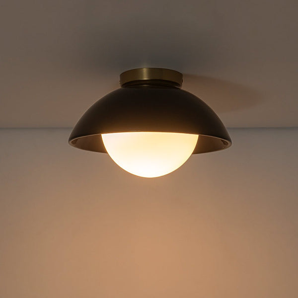 Chandelierias - Modern Ceramics 1 - Light Glass Globe Flush Mount - Semi Flush - Glaze Black - Brushed Brass - 