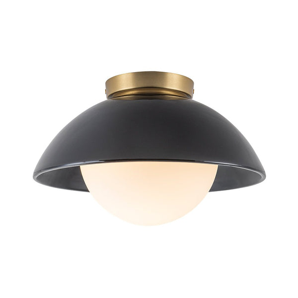 Chandelierias - Modern Ceramics 1 - Light Glass Globe Flush Mount - Semi Flush - Glaze Black - Brushed Brass - 