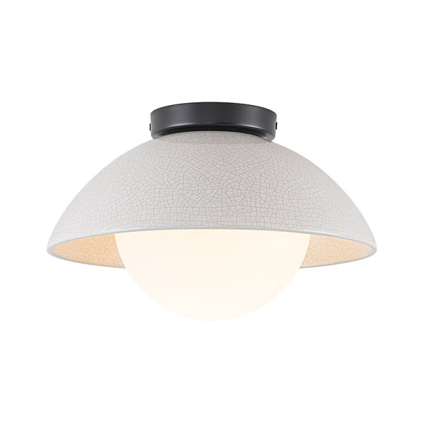 Chandelierias - Modern Ceramics 1 - Light Glass Globe Flush Mount - Semi Flush - Glaze Black - Brushed Brass - 