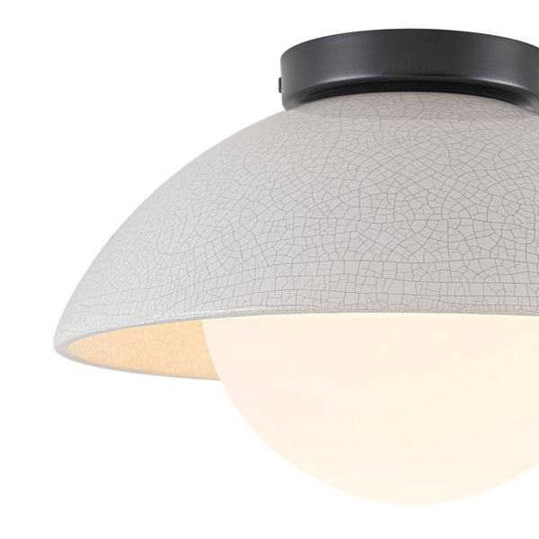 Chandelierias - Modern Ceramics 1 - Light Glass Globe Flush Mount - Semi Flush - Glaze Black - Brushed Brass - 