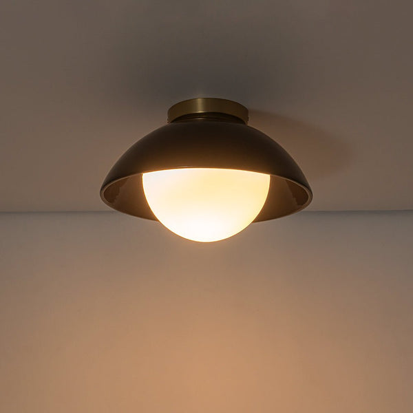 Chandelierias - Modern Ceramics 1 - Light Glass Globe Flush Mount - Semi Flush - Glaze Black - Brushed Brass - 