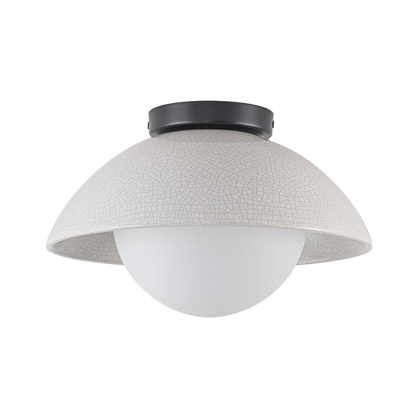 Chandelierias - Modern Ceramics 1 - Light Glass Globe Flush Mount - Semi Flush - Glaze Black - Brushed Brass - 