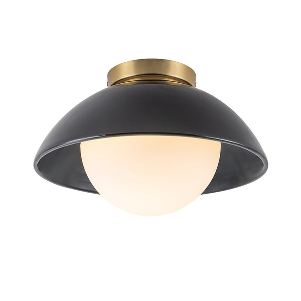 Chandelierias - Modern Ceramics 1 - Light Glass Globe Flush Mount - Semi Flush - Glaze Black - Brushed Brass - 