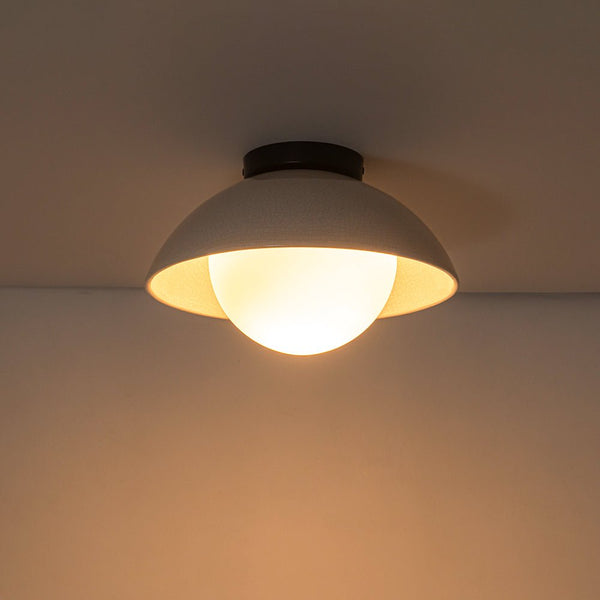 Chandelierias - Modern Ceramics 1 - Light Glass Globe Flush Mount - Semi Flush - Glaze Black - Brushed Brass - 