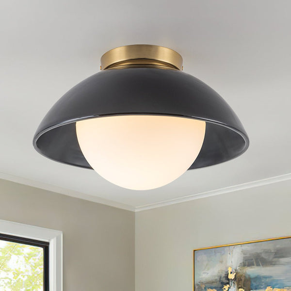 Chandelierias - Modern Ceramics 1 - Light Glass Globe Flush Mount - Semi Flush - Glaze Black - Brushed Brass - 