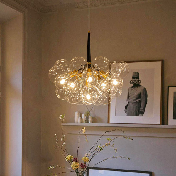 Chandelierias-Modern Clear Glass Bubble Cluster Chandelier-Chandelier-Black-6 Bulbs