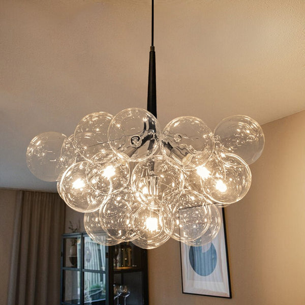 Chandelierias-Modern Clear Glass Cluster Bubble Chandelier-Chandelier-Black-6 Bulbs