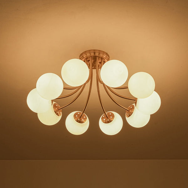 Chandelierias - Modern Dreamy Bouquet Frosted Glass Globe Semi - Flush Mount - Semi Flush - Brass - 10 - Light