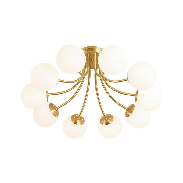 Chandelierias - Modern Dreamy Bouquet Frosted Glass Globe Semi - Flush Mount - Semi Flush - Brass - 10 - Light