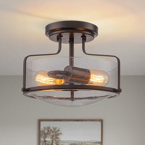 Chandelierias - Modern Farmhouse 2 - Light Clear Seedy Glass Semi - flush Mount - Semi Flush - Oil - Rubbed Bronze - 