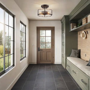 Chandelierias - Modern Farmhouse 2 - Light Clear Seedy Glass Semi - flush Mount - Semi Flush - Oil - Rubbed Bronze - 