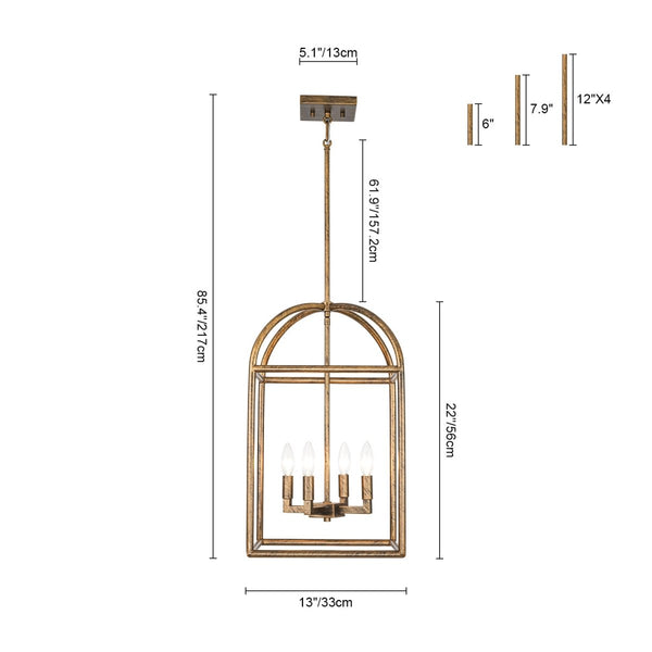 Chandelierias-Modern Farmhouse 4-Light Wrought Iron Geometric Cage Pendant-Pendants-13.0 in-