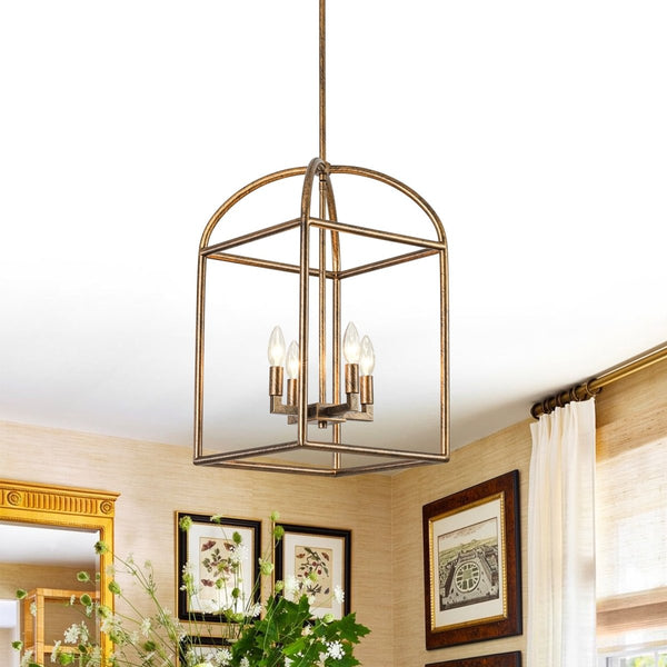 Chandelierias-Modern Farmhouse 4-Light Wrought Iron Geometric Cage Pendant-Pendants-13.0 in-