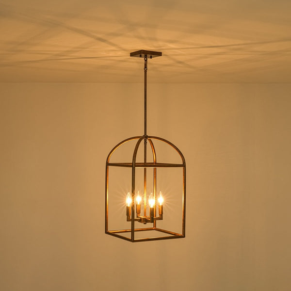 Chandelierias-Modern Farmhouse 4-Light Wrought Iron Geometric Cage Pendant-Pendants-13.0 in-