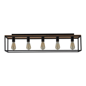 Chandelierias - Modern Farmhouse 5 - Light Wood Rectangle Cage Semi - Flush Mount - Semi Flush - Black - 