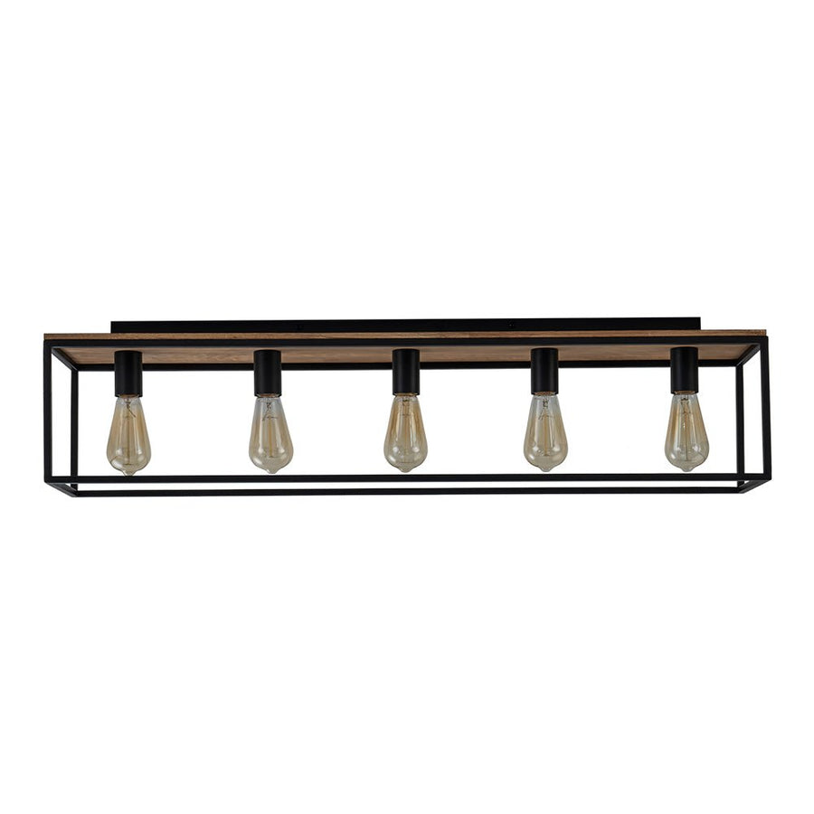 Chandelierias - Modern Farmhouse 5 - Light Wood Rectangle Cage Semi - Flush Mount - Semi Flush - Black - 