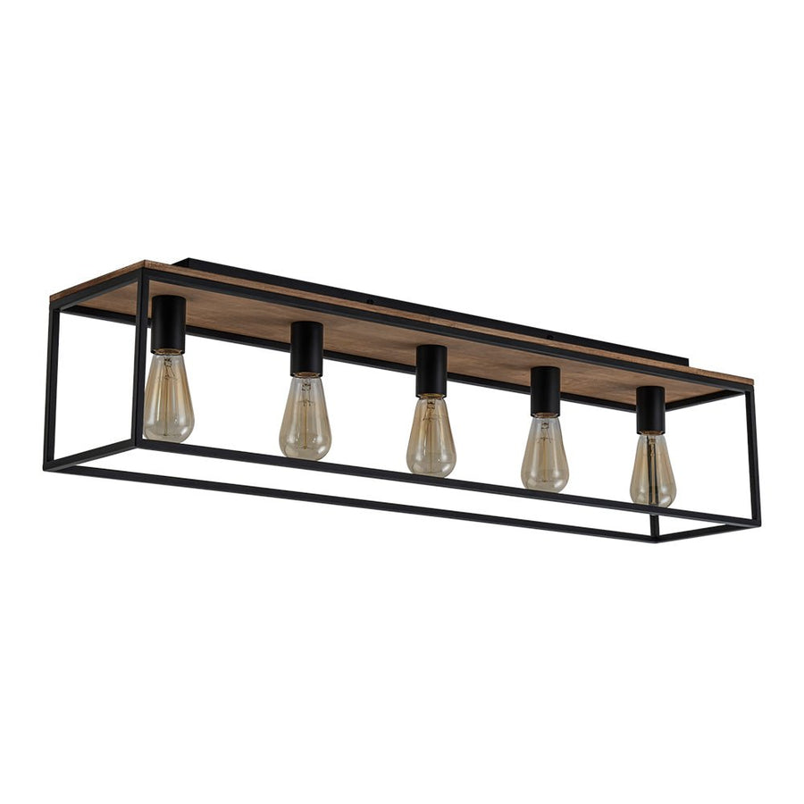 Chandelierias - Modern Farmhouse 5 - Light Wood Rectangle Cage Semi - Flush Mount - Semi Flush - Black - 