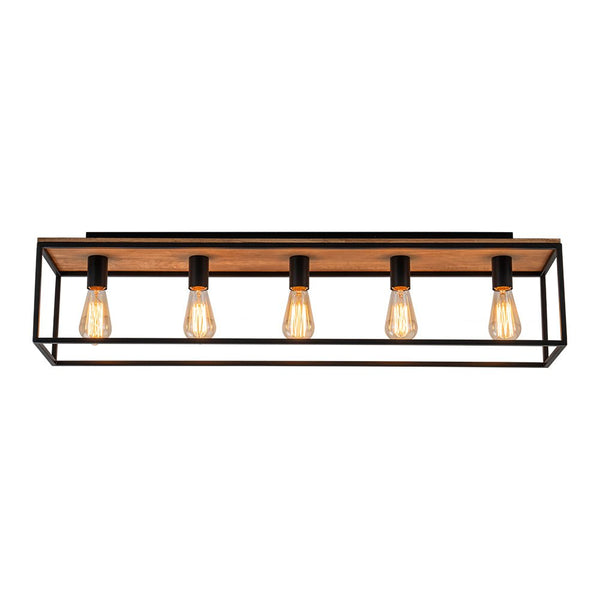 Chandelierias - Modern Farmhouse 5 - Light Wood Rectangle Cage Semi - Flush Mount - Semi Flush - Black - 