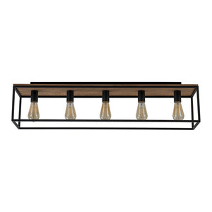 Chandelierias - Modern Farmhouse 5 - Light Wood Rectangle Cage Semi - Flush Mount - Semi Flush - Black - 