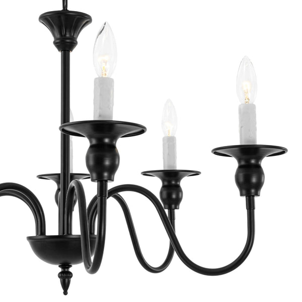 Chandelierias-Modern Farmhouse 6-Light Swooping Arm Candle Style Chandelier-Chandeliers-6 Bulbs-Matte Black
