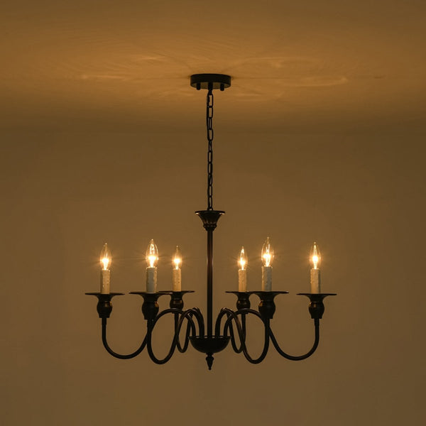 Chandelierias-Modern Farmhouse 6-Light Swooping Arm Candle Style Chandelier-Chandeliers-6 Bulbs-Matte Black