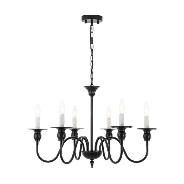 Chandelierias-Modern Farmhouse 6-Light Swooping Arm Candle Style Chandelier-Chandeliers-6 Bulbs-Matte Black