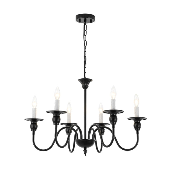 Chandelierias-Modern Farmhouse 6-Light Swooping Arm Candle Style Chandelier-Chandeliers-6 Bulbs-Matte Black