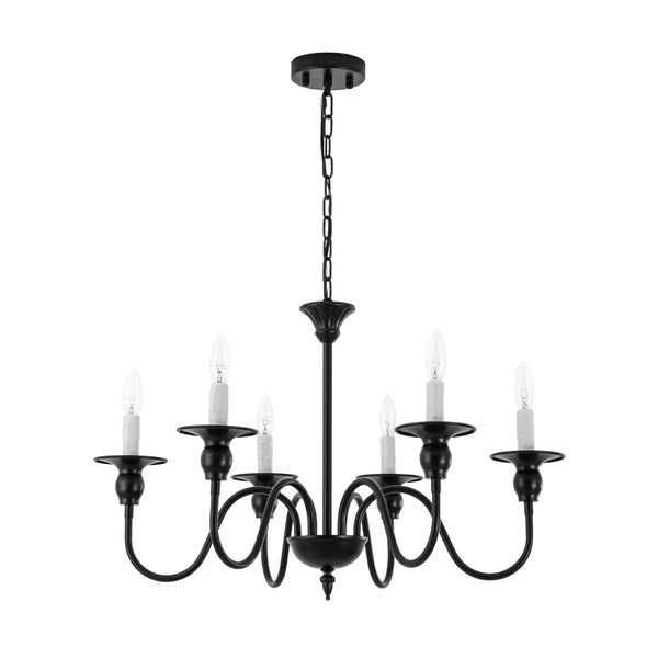 Chandelierias-Modern Farmhouse 6-Light Swooping Arm Candle Style Chandelier-Chandeliers-6 Bulbs-Matte Black