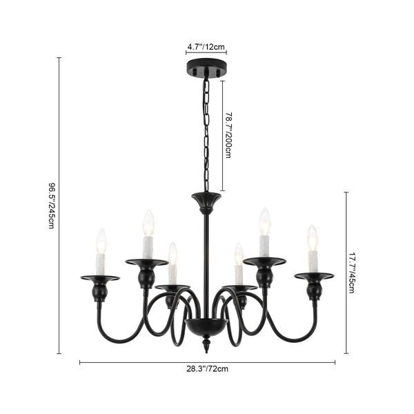 Chandelierias-Modern Farmhouse 6-Light Swooping Arm Candle Style Chandelier-Chandeliers-6 Bulbs-Matte Black