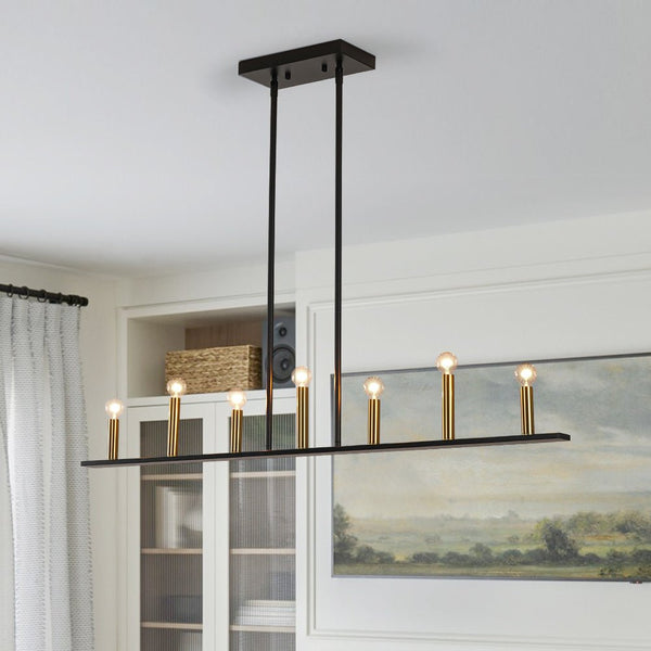 Chandelierias - Modern Farmhouse 7 - Light Uneven Linear Chandelier - Chandeliers - Brass & Black - 