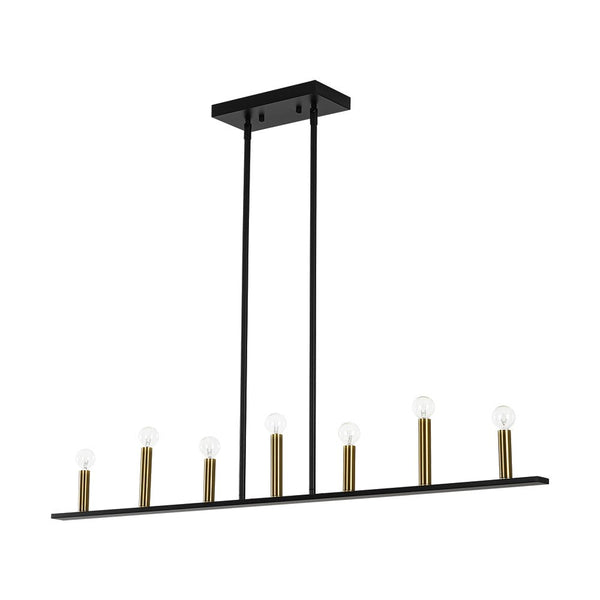 Chandelierias - Modern Farmhouse 7 - Light Uneven Linear Chandelier - Chandeliers - Brass & Black - 