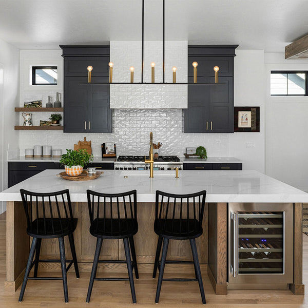 Chandelierias - Modern Farmhouse 7 - Light Uneven Linear Chandelier - Chandeliers - Brass & Black - 