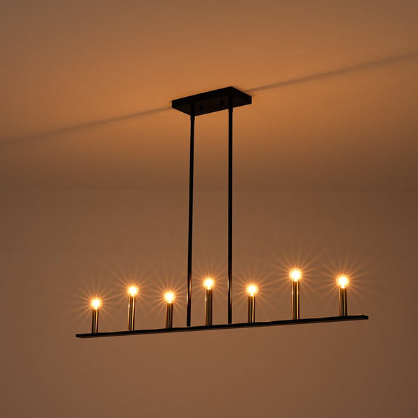 Chandelierias - Modern Farmhouse 7 - Light Uneven Linear Chandelier - Chandeliers - Brass & Black - 