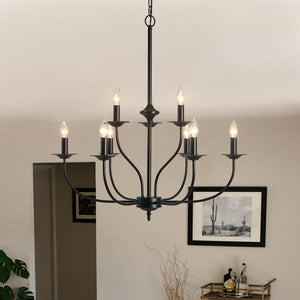 Chandelierias - Modern Farmhouse 9 - Light Candlestick Tiered Chandelier - Pendant - Matte Black - 