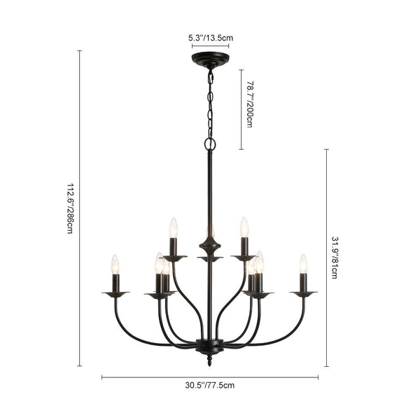 Chandelierias - Modern Farmhouse 9 - Light Candlestick Tiered Chandelier - Pendant - Matte Black - 