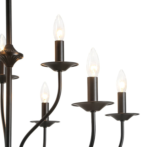Chandelierias - Modern Farmhouse 9 - Light Candlestick Tiered Chandelier - Pendant - Matte Black - 