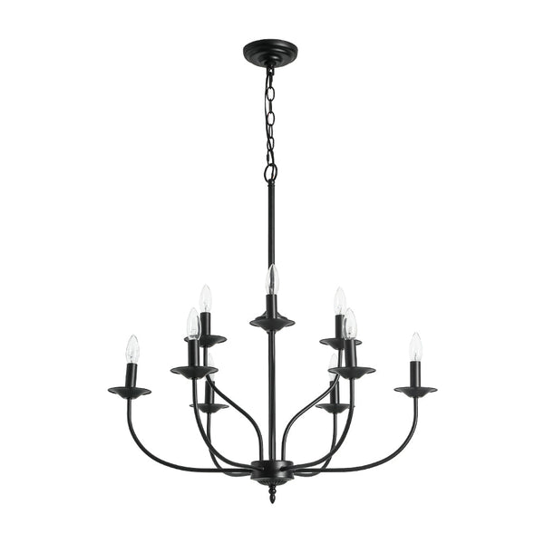 Chandelierias - Modern Farmhouse 9 - Light Candlestick Tiered Chandelier - Pendant - Matte Black - 