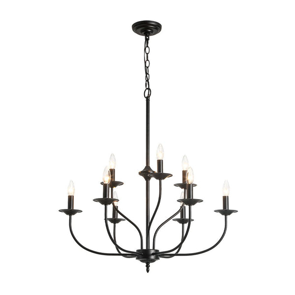 Chandelierias - Modern Farmhouse 9 - Light Candlestick Tiered Chandelier - Pendant - Matte Black - 