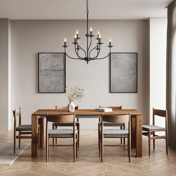 Chandelierias - Modern Farmhouse 9 - Light Candlestick Tiered Chandelier - Pendant - Matte Black - 