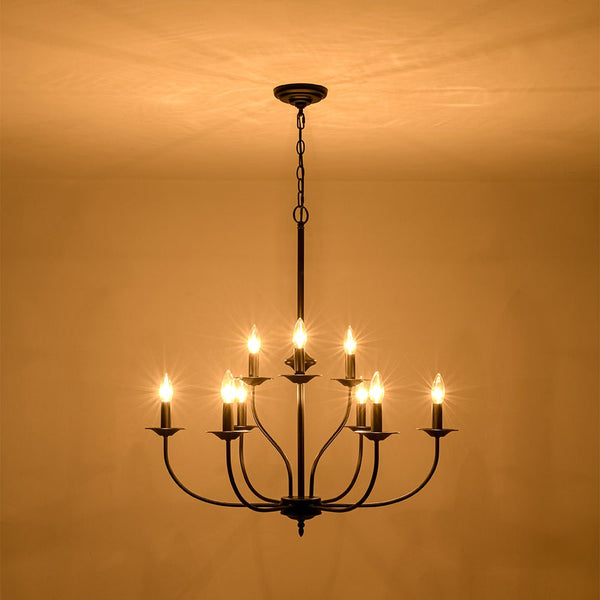 Chandelierias - Modern Farmhouse 9 - Light Candlestick Tiered Chandelier - Pendant - Matte Black - 