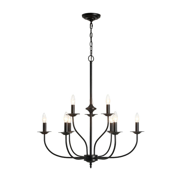 Chandelierias - Modern Farmhouse 9 - Light Candlestick Tiered Chandelier - Pendant - Matte Black - 