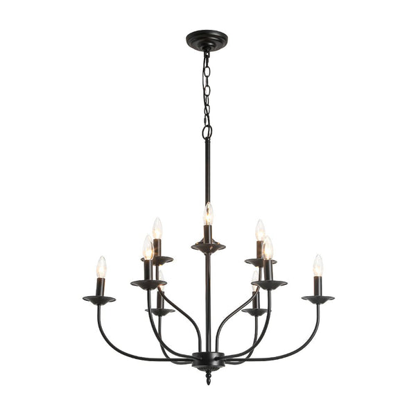 Chandelierias - Modern Farmhouse 9 - Light Candlestick Tiered Chandelier - Pendant - Matte Black - 