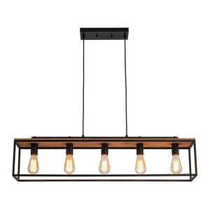 Chandelierias - Modern Farmhouse Rectangular Wood 5 - Light Caged Chandelier - Chandelier - 5 - Light - 