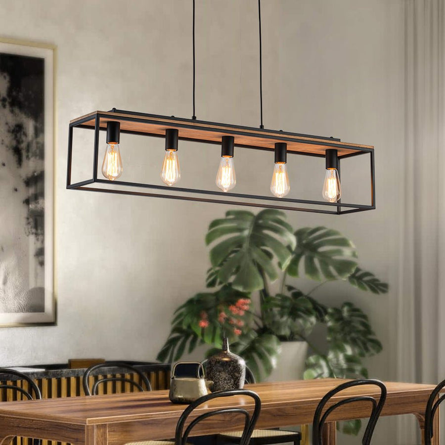 Chandelierias - Modern Farmhouse Rectangular Wood 5 - Light Caged Chandelier - Chandelier - 5 - Light - 