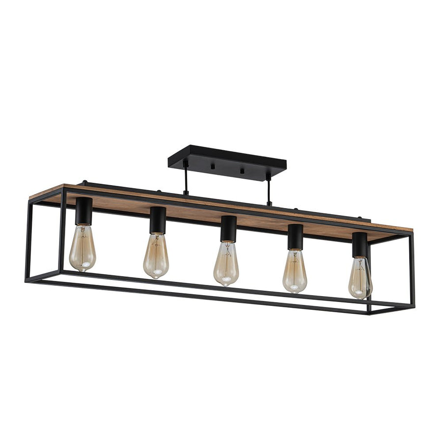 Chandelierias - Modern Farmhouse Rectangular Wood 5 - Light Caged Chandelier - Chandelier - 5 - Light - 